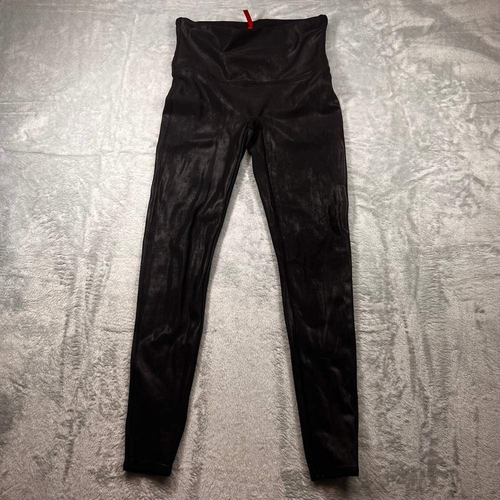 Spanx Faux Leather Leggings Black High Waisted Tummy Control Womens XL‎ TG